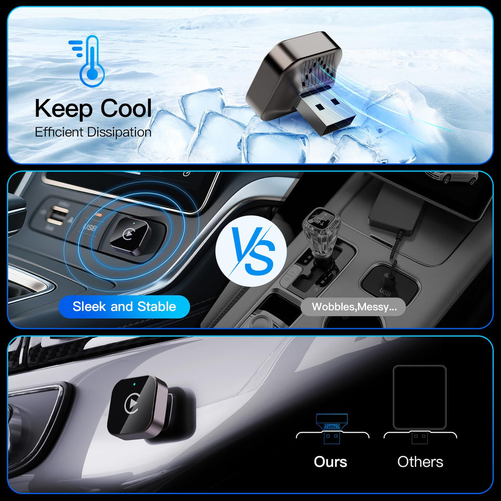Wireless CarPlay Adapter for Apple iPhone＆Android, Small Size,Plug and Play,Fast and Stable Connection Wireless Adapter for CarPlay＆Android-No Latency to Screen