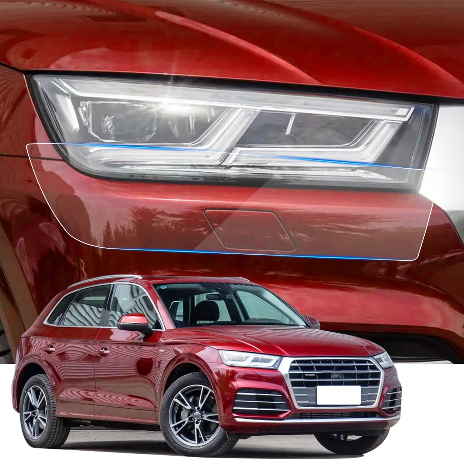 Clear TPU Headlight Protection Film for Audi Q5 & SQ5 2018-2020 — Pre-Cut Invisible PPF, Anti-Yellowing & Scratch Resistant (5-Piece Kit) - Goecice