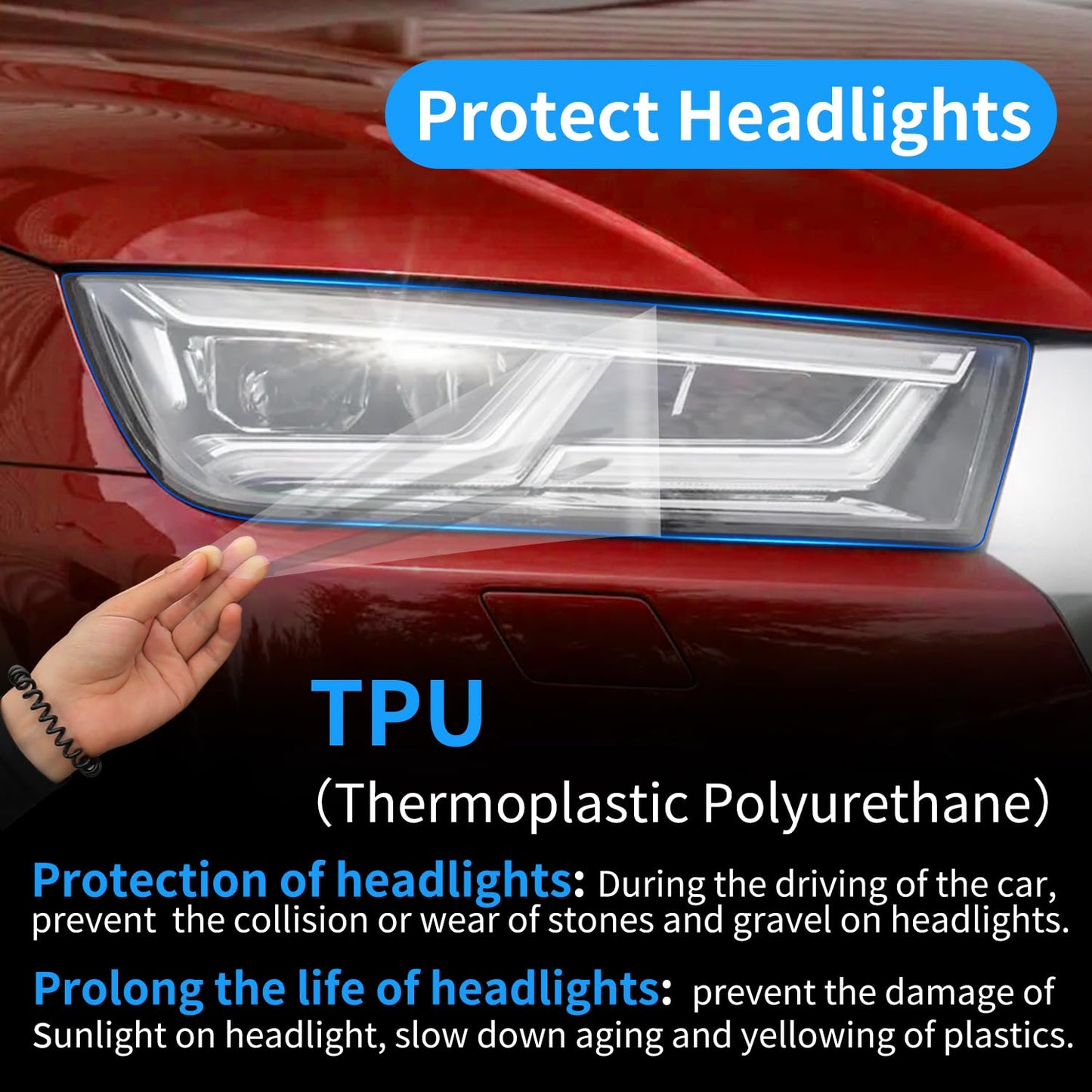 Clear TPU Headlight Protection Film for Audi Q5 & SQ5 2018-2020 — Pre-Cut Invisible PPF, Anti-Yellowing & Scratch Resistant (5-Piece Kit) - Goecice
