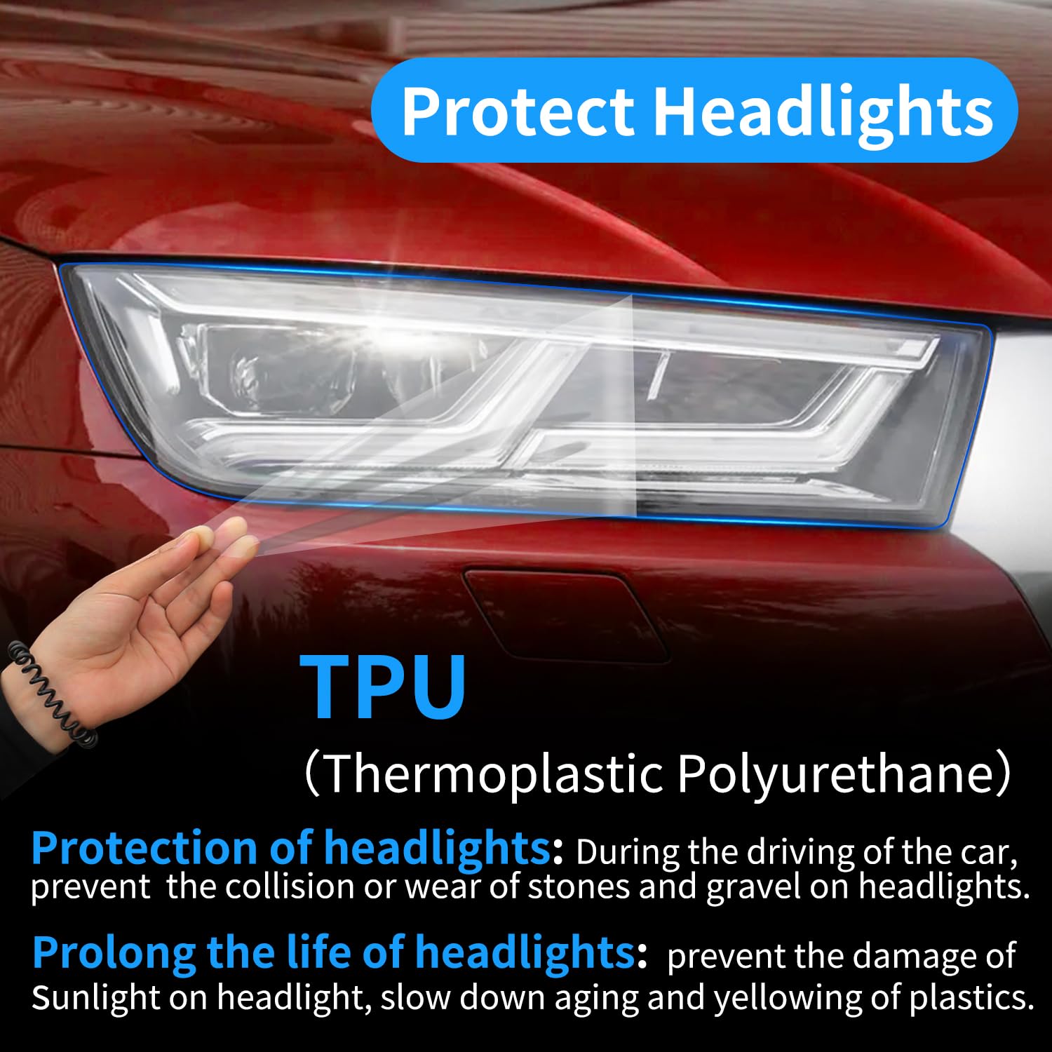 Clear TPU Headlight Protection Film for Audi Q5 & SQ5 2018-2020 — Pre-Cut Invisible PPF, Anti-Yellowing & Scratch Resistant (5-Piece Kit) - Goecice