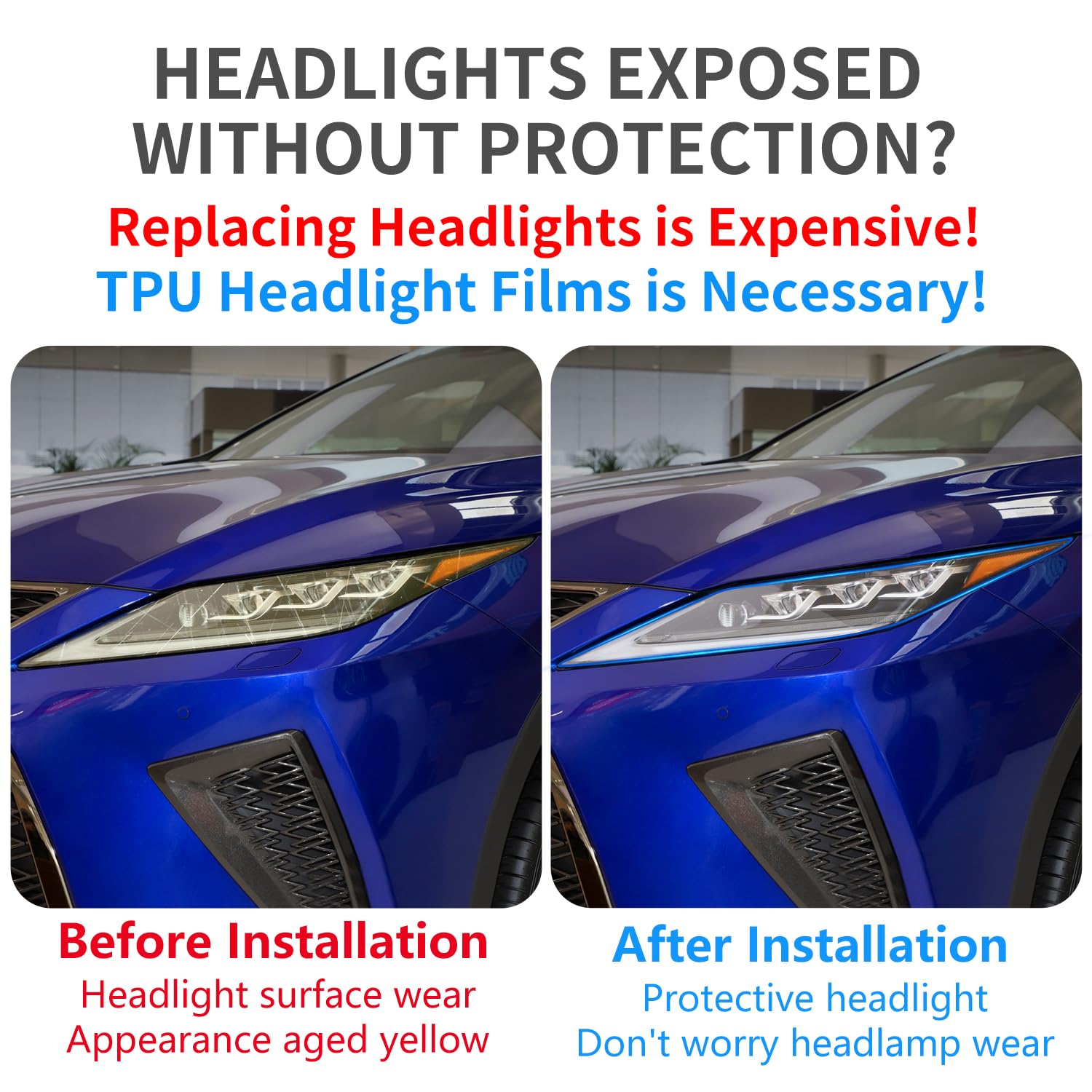 Clear TPU Headlight Protection Film for Lexus RX 350 / 350L / 450h / 450hL 2020-2022 — Pre-Cut Invisible PPF, Anti-Yellowing 5-Piece Kit - Goecice