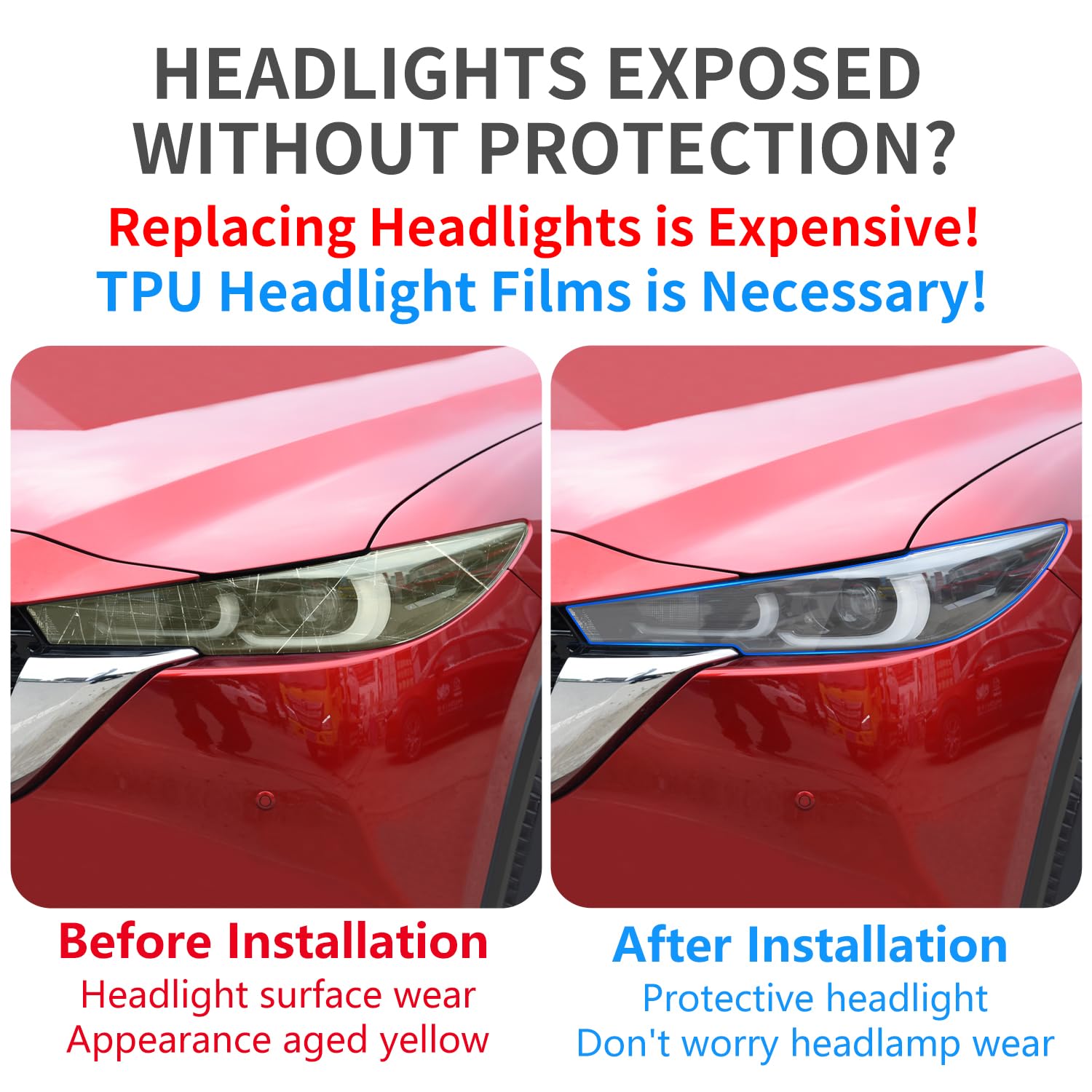 Clear TPU Headlight Protection Film for Mazda CX-5 2022-2025 — Pre-Cut Invisible PPF, Anti-Yellowing 5-Piece Kit - Goecice