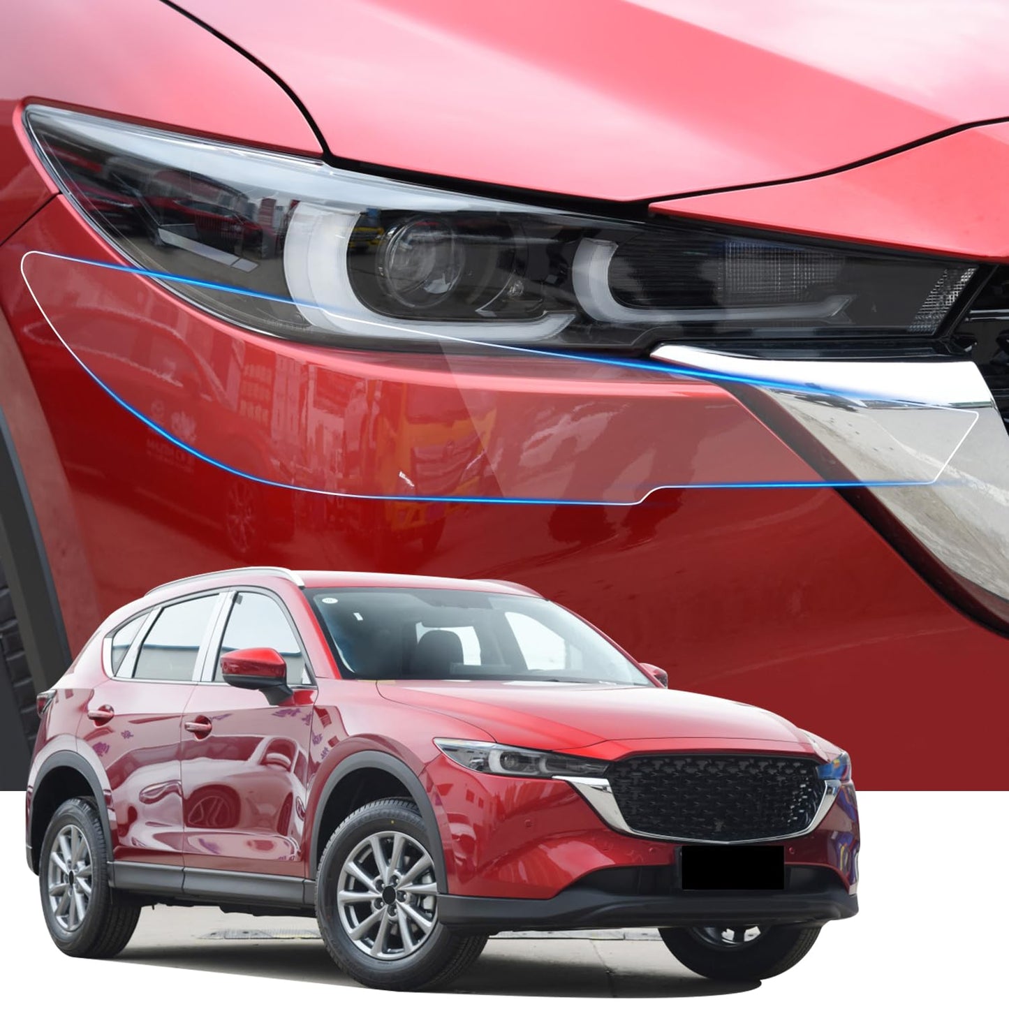 Clear TPU Headlight Protection Film for Mazda CX-5 2022-2025 — Pre-Cut Invisible PPF, Anti-Yellowing 5-Piece Kit - Goecice