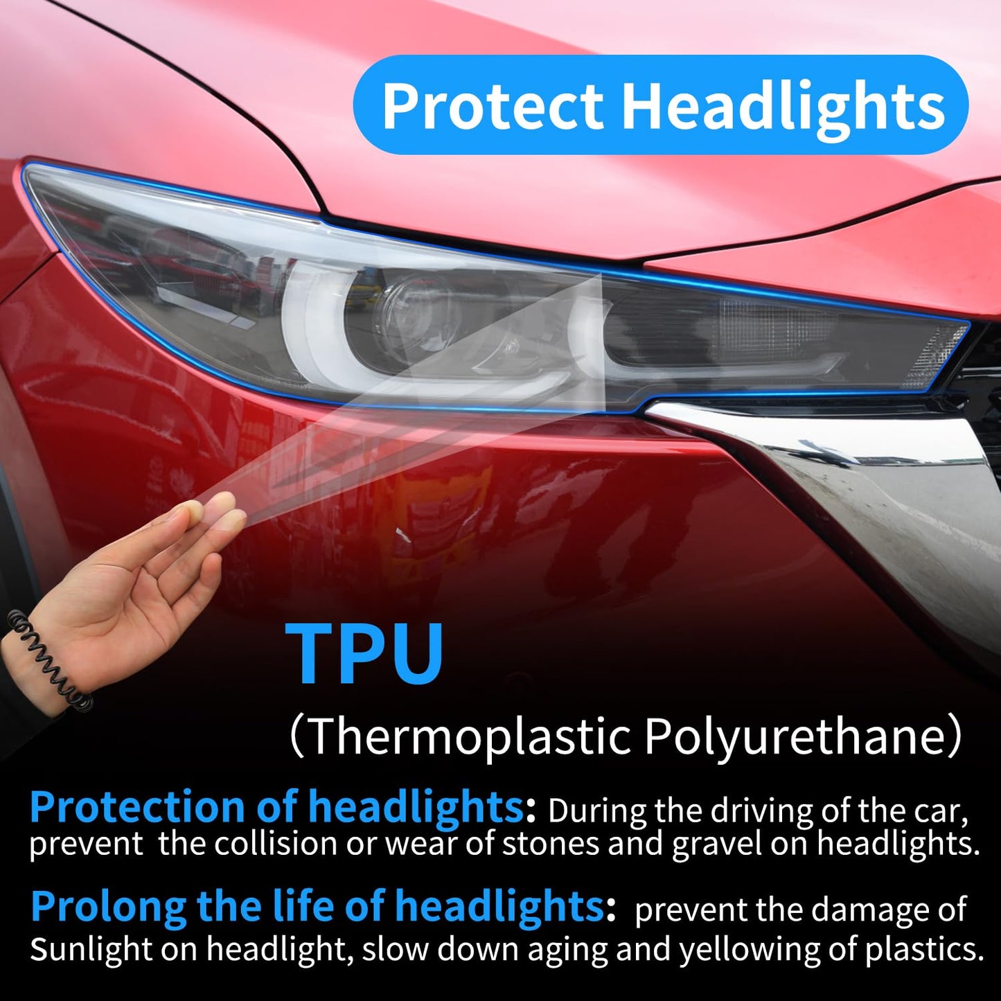 Clear TPU Headlight Protection Film for Mazda CX-5 2022-2025 — Pre-Cut Invisible PPF, Anti-Yellowing 5-Piece Kit - Goecice