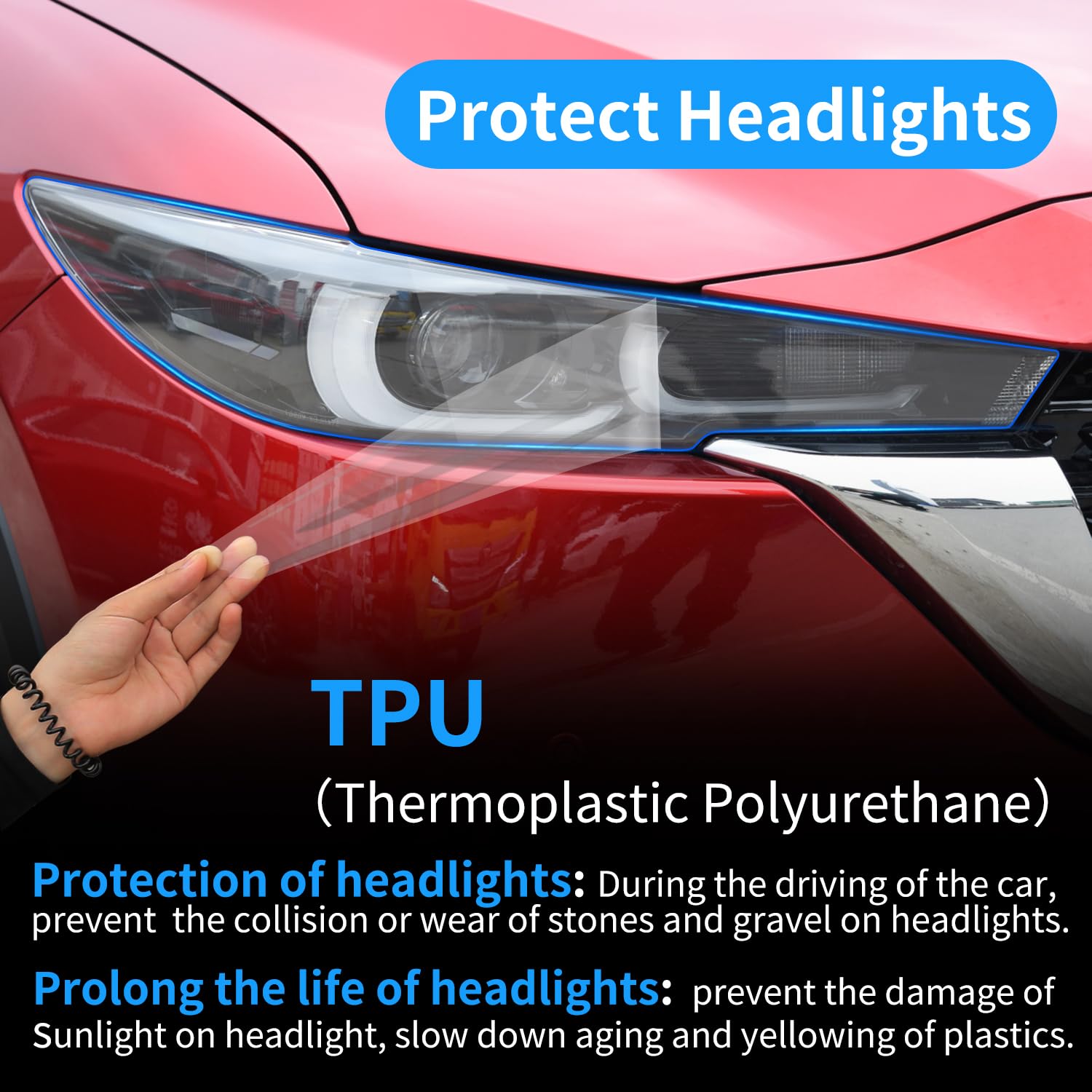 Clear TPU Headlight Protection Film for Mazda CX-5 2022-2025 — Pre-Cut Invisible PPF, Anti-Yellowing 5-Piece Kit - Goecice