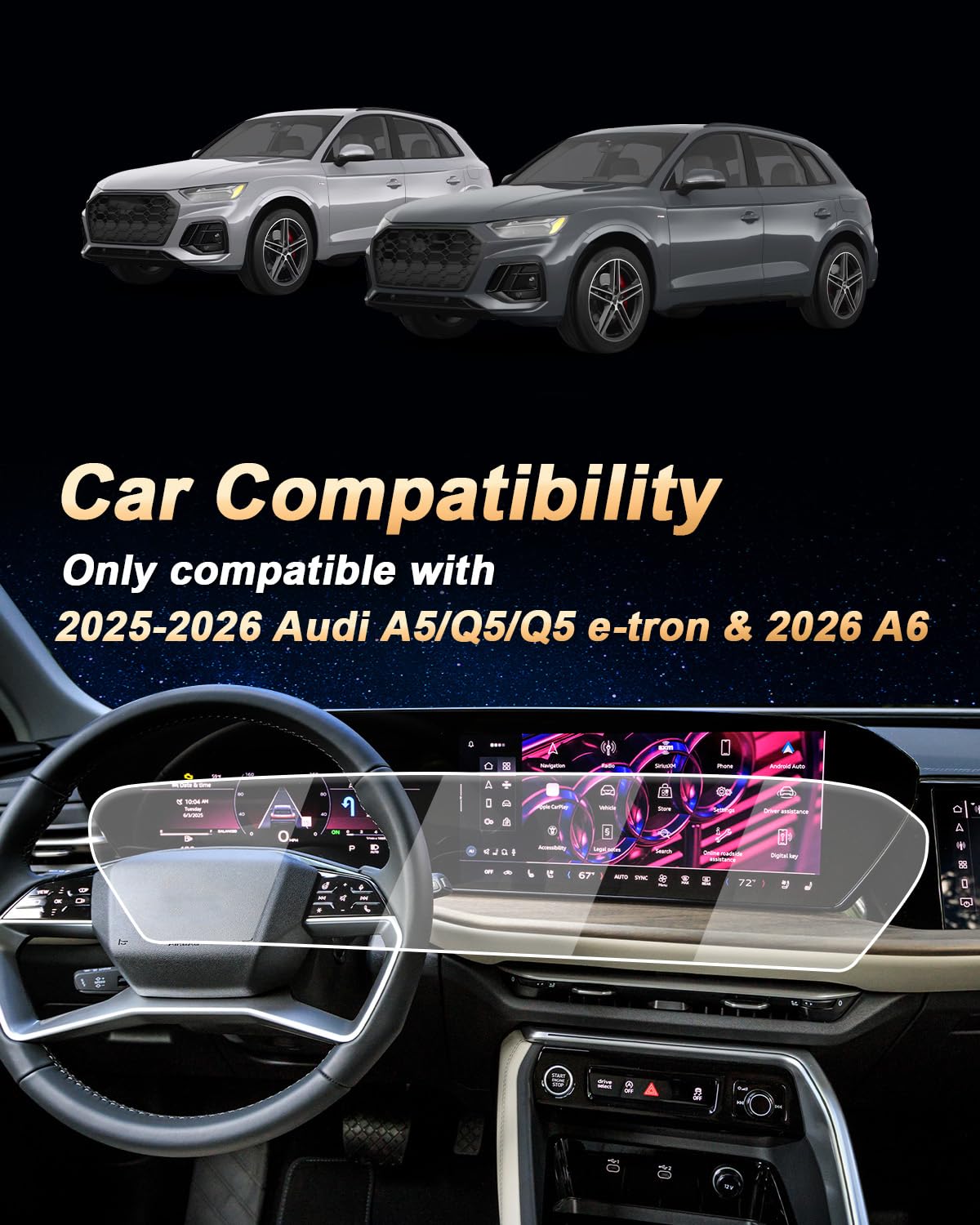 Screen Protector For 2025 - 2026 All New Audi A5/Q5/S5/A6 - Tempered Glass Film 11.9 - Inch + 14.5 Inch Integrated Screen For 2026 A5/Q5/S5/A6 Accessories - Goecice Store