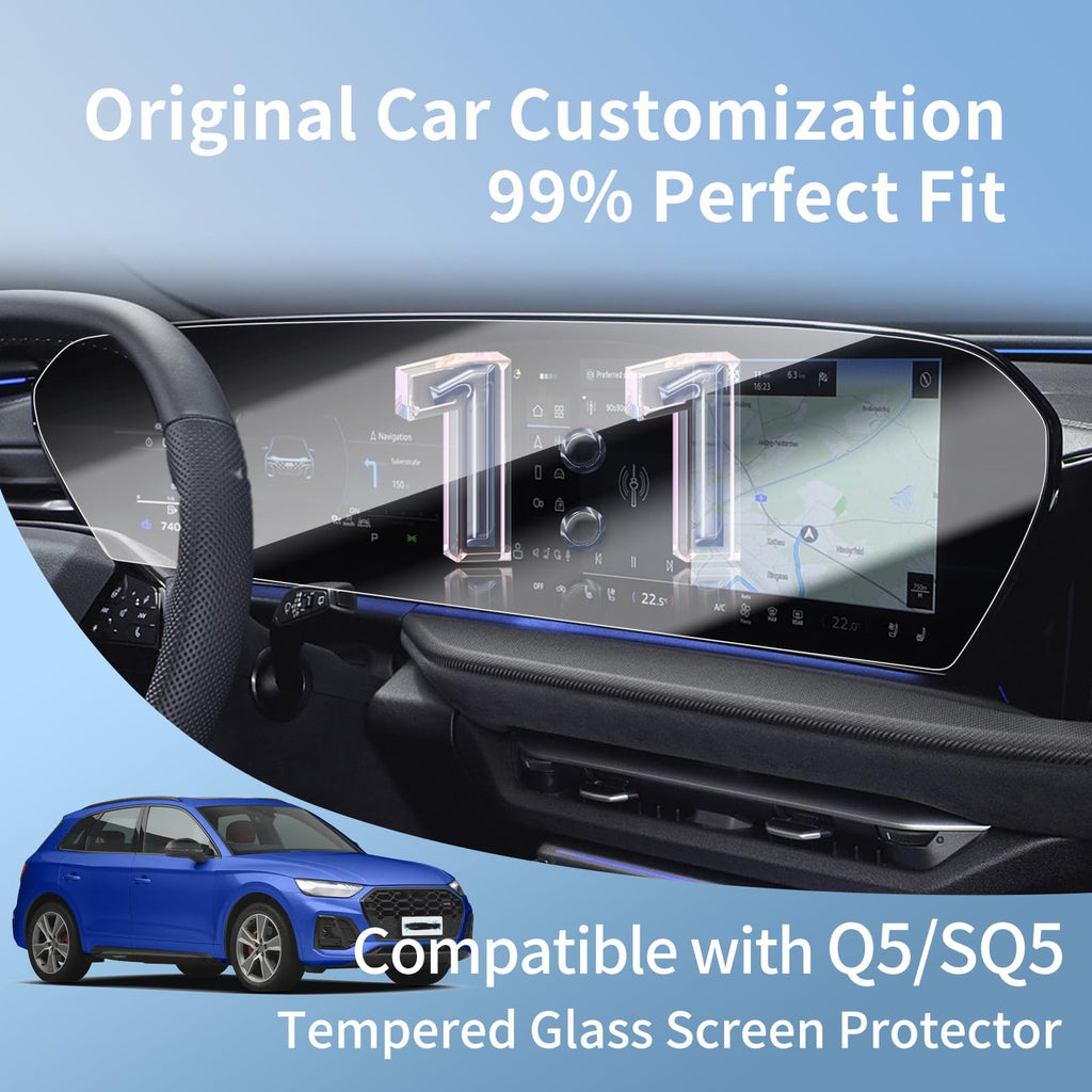 Screen Protector for 2025 2026 Audi Q5/SQ5 14.5 Inch+11.9 Inch Integrated Screen Tempered Glass for 2026 Audi Q5/SQ5 Sportback Nav Dash AIO Touch Screen Accessories 9H - Goecice Store