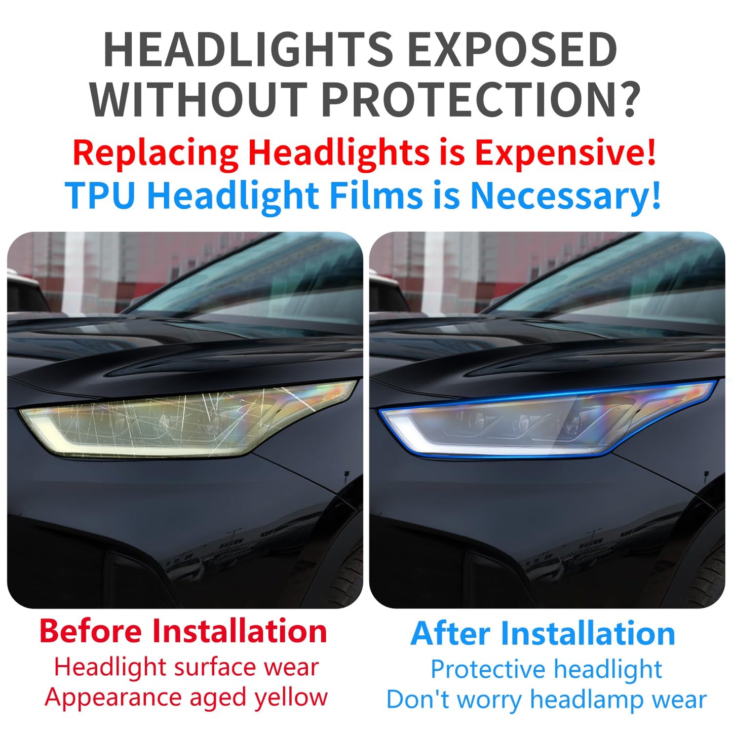 TPU Headlight Protection Film for Toyota Highlander 2020-2026 — Pre-Cut Clear PPF, Anti-Yellowing, Self-Healing Paint Protection for Headlights & Fog Lights - Goecice