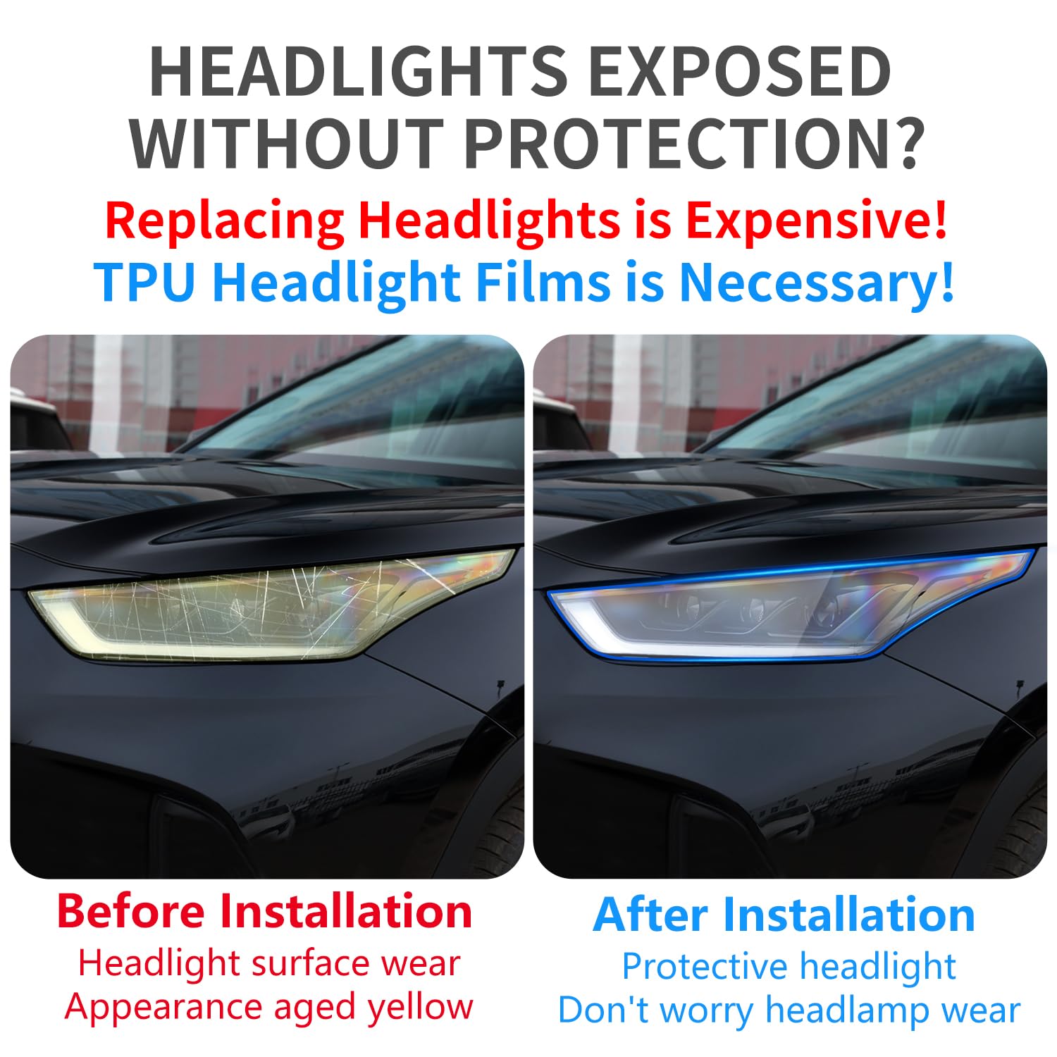 TPU Headlight Protection Film for Toyota Highlander 2020-2026 — Pre-Cut Clear PPF, Anti-Yellowing, Self-Healing Paint Protection for Headlights & Fog Lights - Goecice