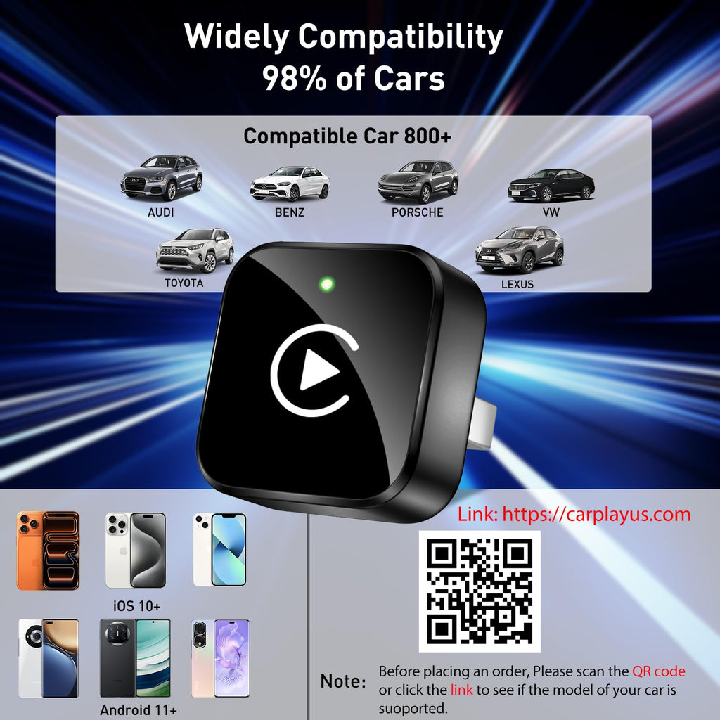 Wireless CarPlay Adapter 2026 Upgrade Mini Design, USB/USB-C Plug & Play Converts CarPlay to Wireless - Easy Use Fast Stable Connection Car Play for iPhone & Android - Goecice Store