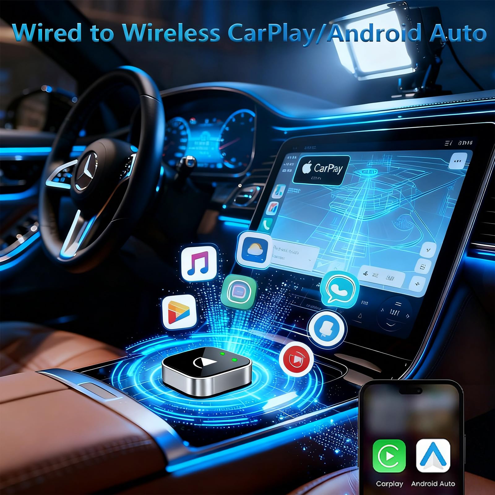 Wireless CarPlay Adapter - Fast Auto-Connect, Stable Connection, Mini Size Plug & Play Adapter for iPhone & Android Auto Compatible Cars - Goecice Store