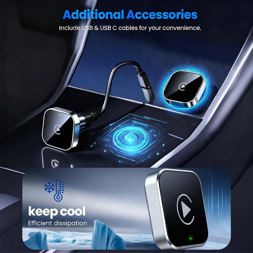 Wireless CarPlay Adapter - Fast Auto-Connect, Stable Connection, Mini Size Plug & Play Adapter for iPhone & Android Auto Compatible Cars - Goecice Store