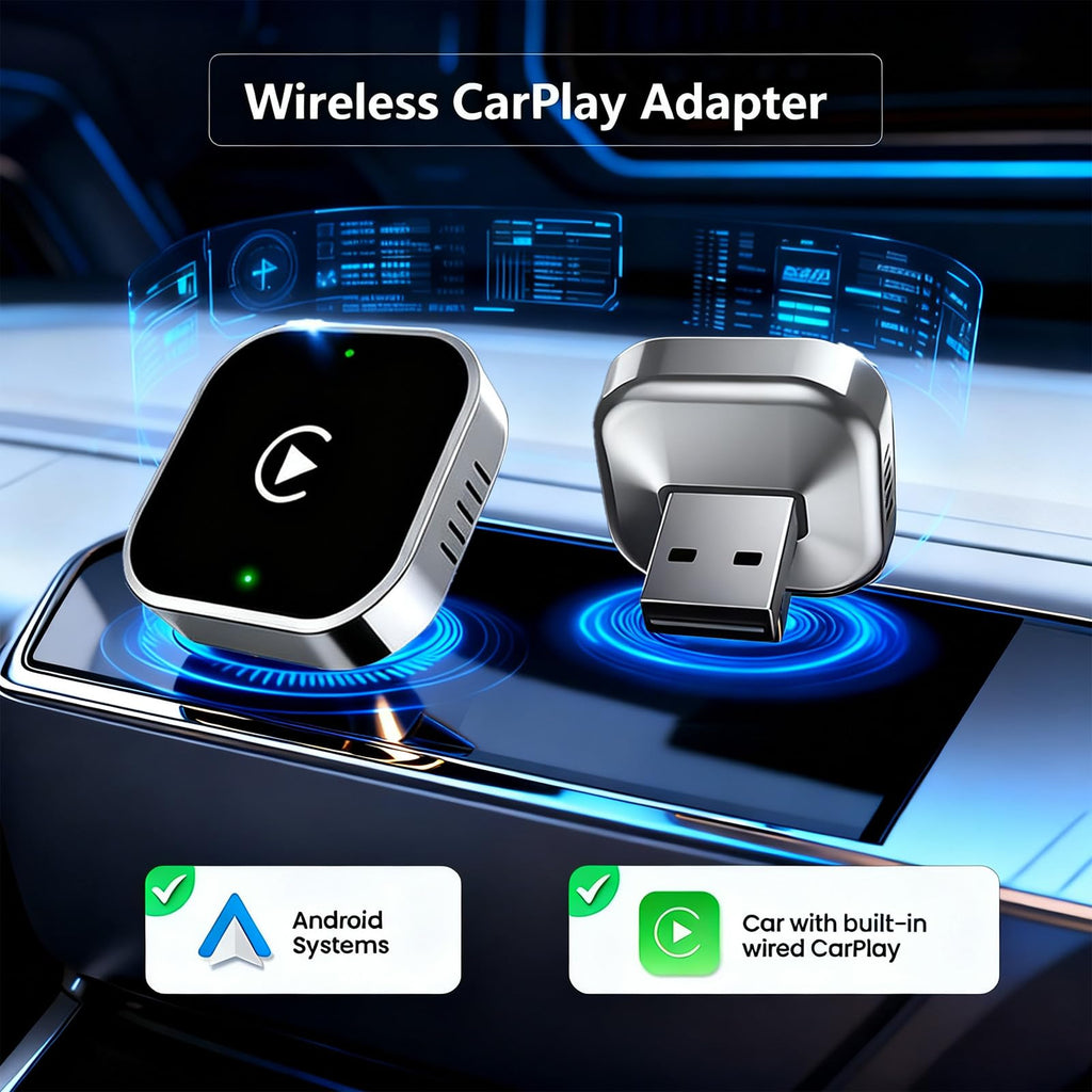 Wireless CarPlay Adapter - Fast Auto-Connect, Stable Connection, Mini Size Plug & Play Adapter for iPhone & Android Auto Compatible Cars - Goecice Store