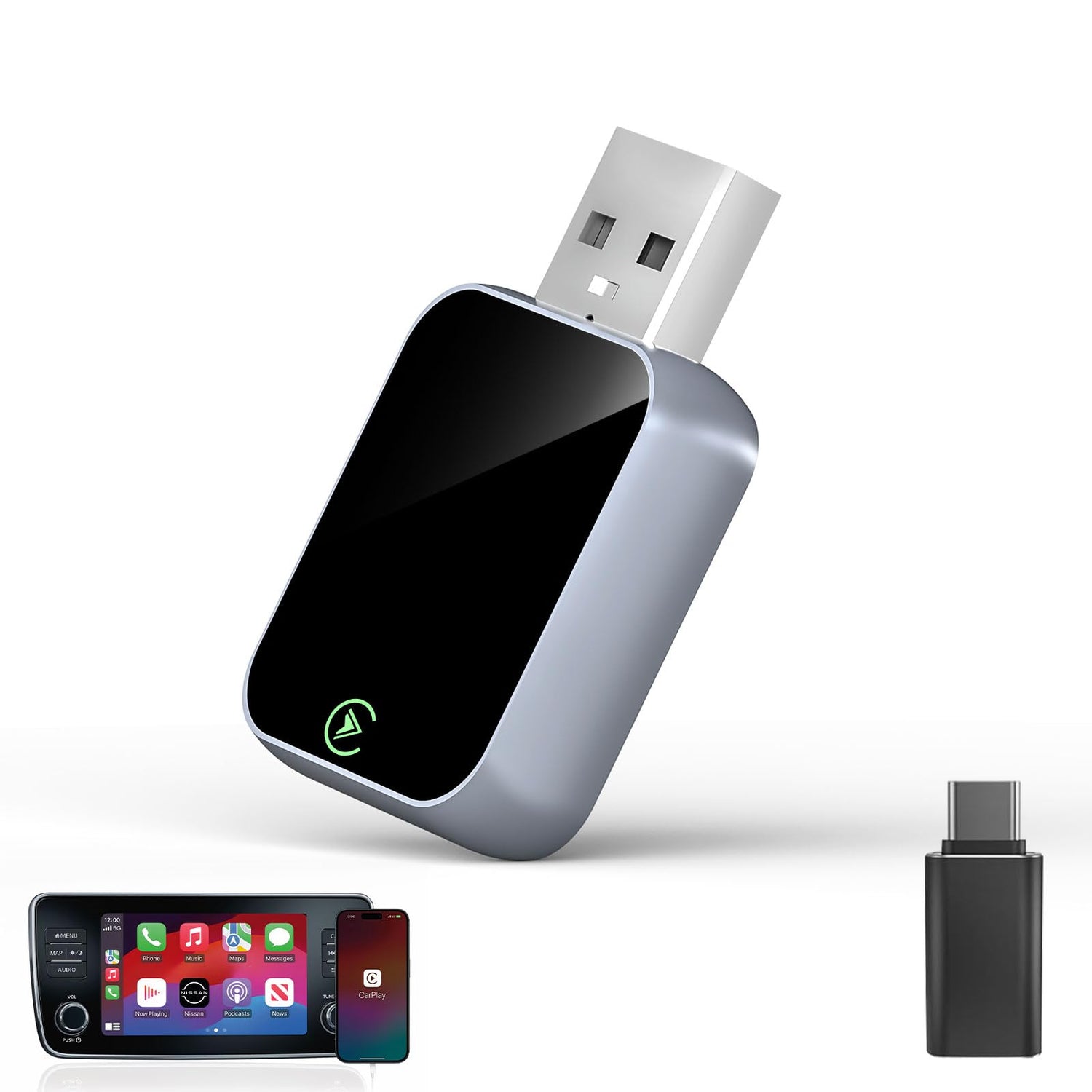 Wireless CarPlay Adapter for iPhone - No Audio Lag, Auto - Connect - Convert Factory Wired to Wireless CarPlay - Bluetooth 5.3 & 5GHz Wi - Fi - Plug & Play (Includes USB A/C) - Goecice Store