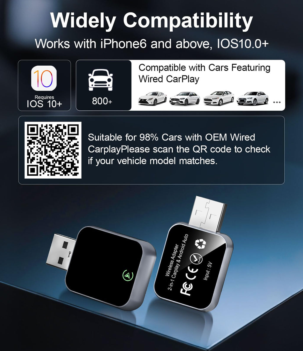 Wireless CarPlay Adapter for iPhone - No Audio Lag, Auto - Connect - Convert Factory Wired to Wireless CarPlay - Bluetooth 5.3 & 5GHz Wi - Fi - Plug & Play (Includes USB A/C) - Goecice Store